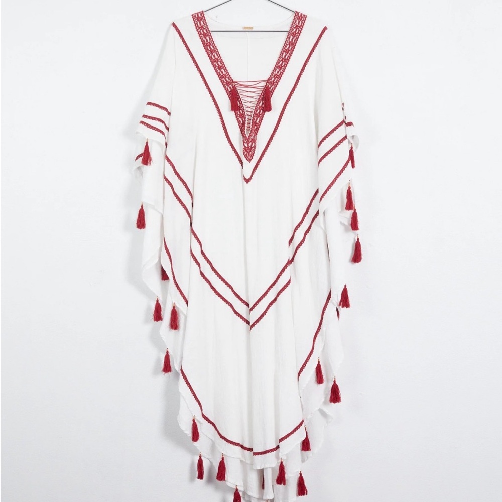 Dodo Bar Or Kanira Beach Caftan Dress White Burgundy Red One Size Fits All